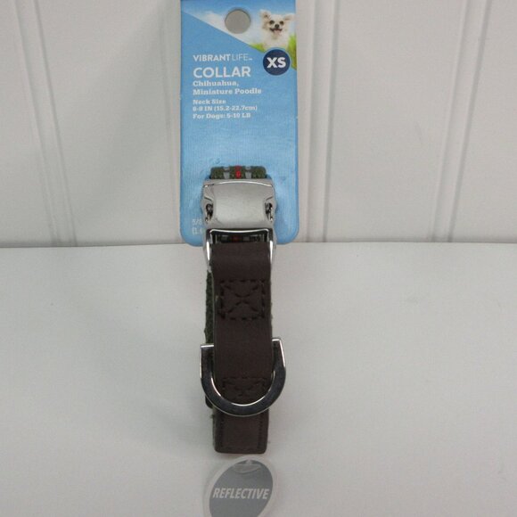 Vibrant Life Dog Collar XS Olive Green Reflective Premium Comfort Metal Buckle - Picture 10 of 12